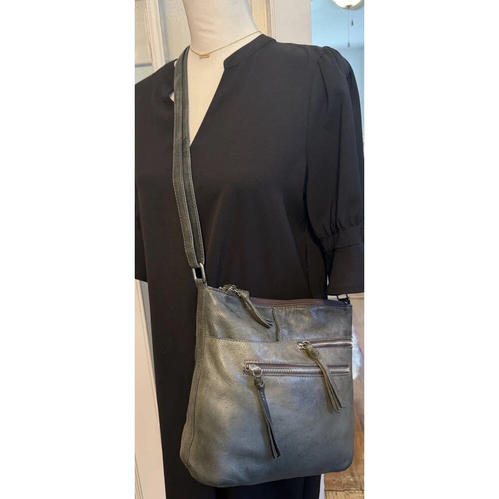 Great American Leather Works Gray Leather Shoulder Bag Crossbody Handbag - Picture 4 of 9